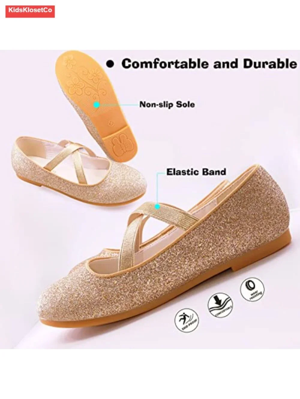 Girls Ballet Flats Mary Jane Dress Shoes with Elastic Cross Strap